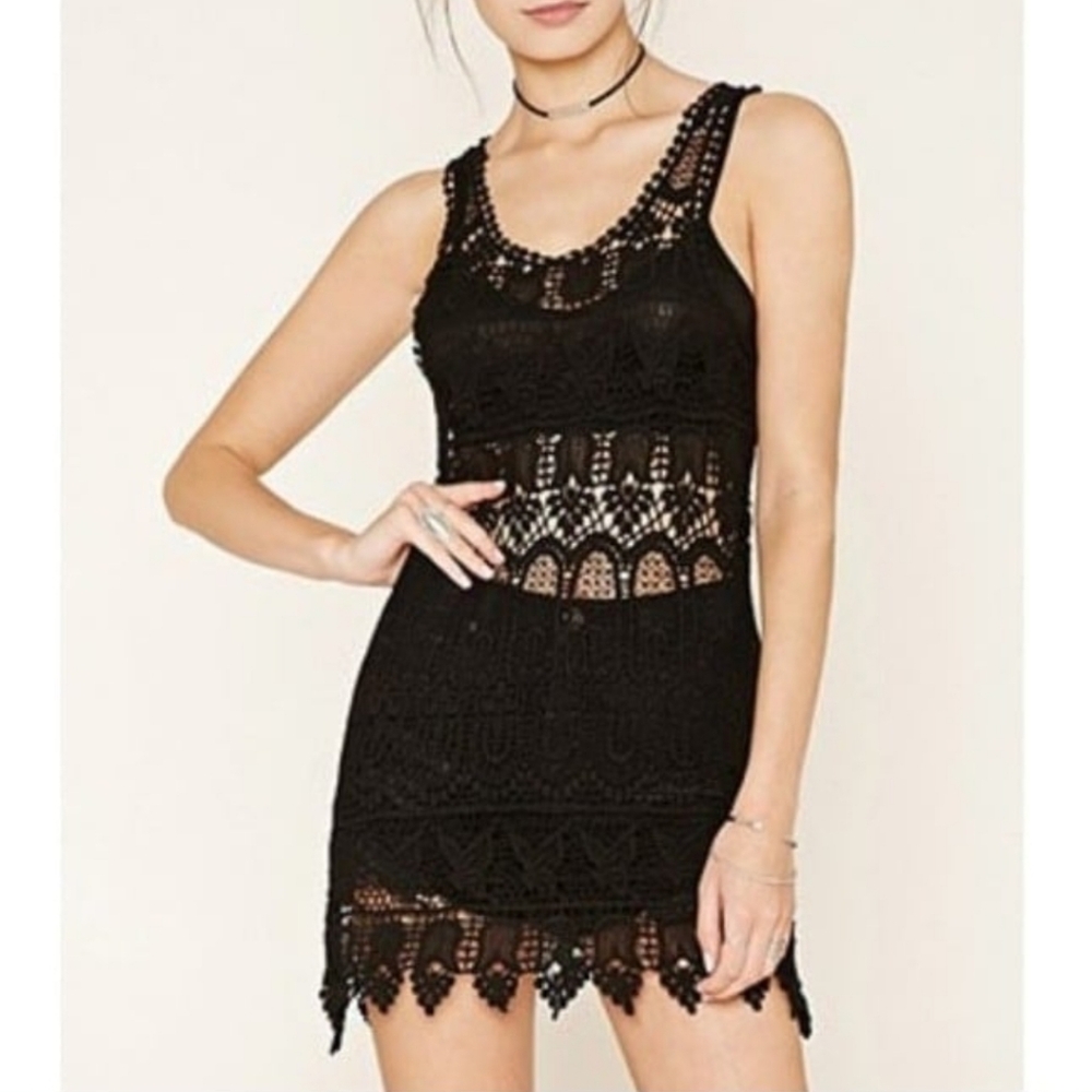 New Black Crochet Lace Swim Cover Up